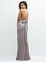 Rear View Thumbnail - Cashmere Gray Plunge Halter Open-Back Maxi Bias Dress with Low Tie Back