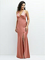 Front View Thumbnail - Desert Rose Plunge Halter Open-Back Maxi Bias Dress with Low Tie Back