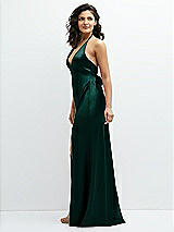 Side View Thumbnail - Evergreen Plunge Halter Open-Back Maxi Bias Dress with Low Tie Back