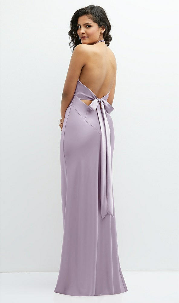 Back View - Lilac Haze Plunge Halter Open-Back Maxi Bias Dress with Low Tie Back