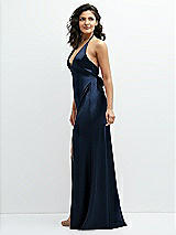 Side View Thumbnail - Midnight Navy Plunge Halter Open-Back Maxi Bias Dress with Low Tie Back