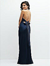 Rear View Thumbnail - Midnight Navy Plunge Halter Open-Back Maxi Bias Dress with Low Tie Back