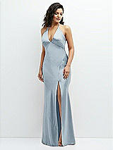 Front View Thumbnail - Mist Plunge Halter Open-Back Maxi Bias Dress with Low Tie Back