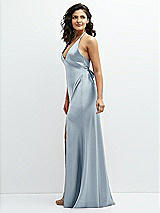 Side View Thumbnail - Mist Plunge Halter Open-Back Maxi Bias Dress with Low Tie Back