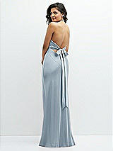 Rear View Thumbnail - Mist Plunge Halter Open-Back Maxi Bias Dress with Low Tie Back