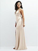 Side View Thumbnail - Oat Plunge Halter Open-Back Maxi Bias Dress with Low Tie Back