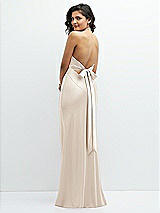 Rear View Thumbnail - Oat Plunge Halter Open-Back Maxi Bias Dress with Low Tie Back