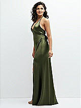 Side View Thumbnail - Olive Green Plunge Halter Open-Back Maxi Bias Dress with Low Tie Back