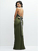Rear View Thumbnail - Olive Green Plunge Halter Open-Back Maxi Bias Dress with Low Tie Back
