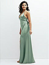 Side View Thumbnail - Seagrass Plunge Halter Open-Back Maxi Bias Dress with Low Tie Back
