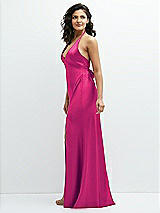 Side View Thumbnail - Think Pink Plunge Halter Open-Back Maxi Bias Dress with Low Tie Back