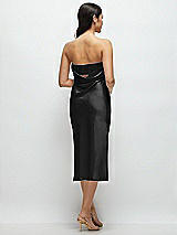 Rear View Thumbnail - Black Strapless Midi Bias Column Dress with Peek-a-Boo Corset Back