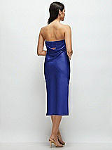 Rear View Thumbnail - Cobalt Blue Strapless Midi Bias Column Dress with Peek-a-Boo Corset Back