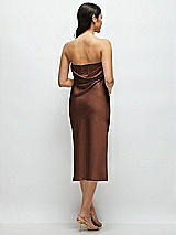 Rear View Thumbnail - Cognac Strapless Midi Bias Column Dress with Peek-a-Boo Corset Back