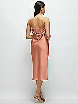 Rear View Thumbnail - Copper Penny Strapless Midi Bias Column Dress with Peek-a-Boo Corset Back