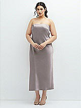 Alt View 1 Thumbnail - Cashmere Gray Strapless Midi Bias Column Dress with Peek-a-Boo Corset Back