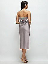 Rear View Thumbnail - Cashmere Gray Strapless Midi Bias Column Dress with Peek-a-Boo Corset Back