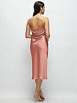 Rear View Thumbnail - Desert Rose Strapless Midi Bias Column Dress with Peek-a-Boo Corset Back