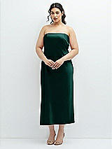 Alt View 1 Thumbnail - Evergreen Strapless Midi Bias Column Dress with Peek-a-Boo Corset Back