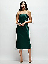 Front View Thumbnail - Evergreen Strapless Midi Bias Column Dress with Peek-a-Boo Corset Back