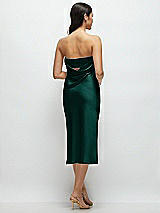 Rear View Thumbnail - Evergreen Strapless Midi Bias Column Dress with Peek-a-Boo Corset Back