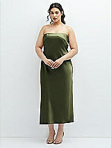 Alt View 1 Thumbnail - Olive Green Strapless Midi Bias Column Dress with Peek-a-Boo Corset Back