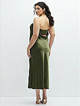 Alt View 3 Thumbnail - Olive Green Strapless Midi Bias Column Dress with Peek-a-Boo Corset Back