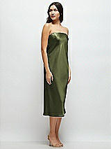 Side View Thumbnail - Olive Green Strapless Midi Bias Column Dress with Peek-a-Boo Corset Back