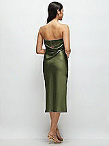 Rear View Thumbnail - Olive Green Strapless Midi Bias Column Dress with Peek-a-Boo Corset Back