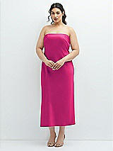 Alt View 1 Thumbnail - Think Pink Strapless Midi Bias Column Dress with Peek-a-Boo Corset Back