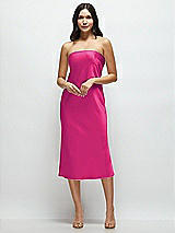 Front View Thumbnail - Think Pink Strapless Midi Bias Column Dress with Peek-a-Boo Corset Back