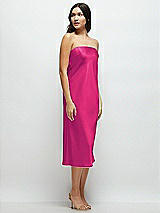 Side View Thumbnail - Think Pink Strapless Midi Bias Column Dress with Peek-a-Boo Corset Back