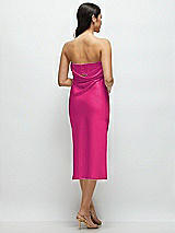 Rear View Thumbnail - Think Pink Strapless Midi Bias Column Dress with Peek-a-Boo Corset Back