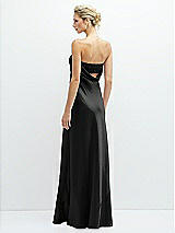 Rear View Thumbnail - Black Strapless Maxi Bias Column Dress with Peek-a-Boo Corset Back