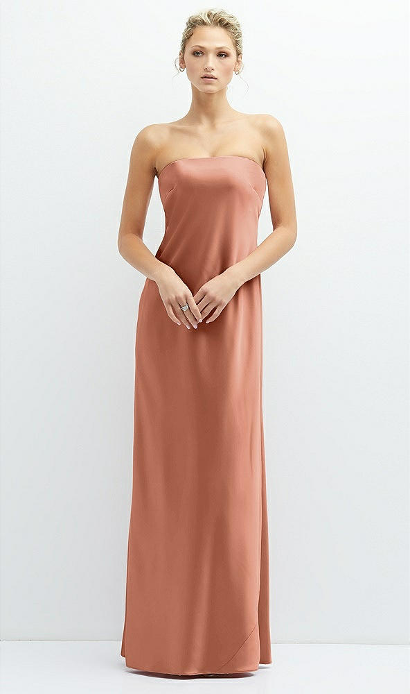 Front View - Copper Penny Strapless Maxi Bias Column Dress with Peek-a-Boo Corset Back