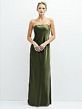 Front View Thumbnail - Olive Green Strapless Maxi Bias Column Dress with Peek-a-Boo Corset Back