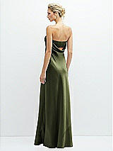 Rear View Thumbnail - Olive Green Strapless Maxi Bias Column Dress with Peek-a-Boo Corset Back