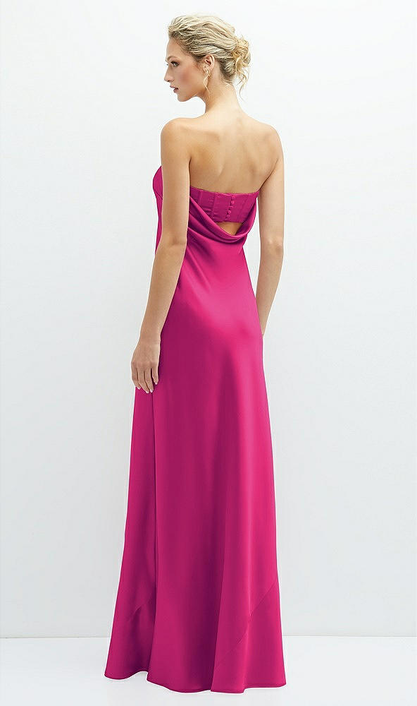 Back View - Think Pink Strapless Maxi Bias Column Dress with Peek-a-Boo Corset Back