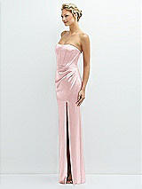 Side View Thumbnail - Ballet Pink Strapless Topstitched Corset Satin Maxi Dress with Draped Column Skirt