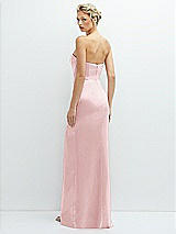 Rear View Thumbnail - Ballet Pink Strapless Topstitched Corset Satin Maxi Dress with Draped Column Skirt