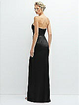 Rear View Thumbnail - Black Strapless Topstitched Corset Satin Maxi Dress with Draped Column Skirt