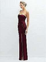Side View Thumbnail - Cabernet Strapless Topstitched Corset Satin Maxi Dress with Draped Column Skirt