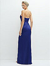 Rear View Thumbnail - Cobalt Blue Strapless Topstitched Corset Satin Maxi Dress with Draped Column Skirt