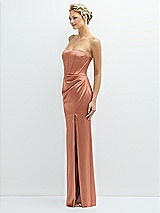Side View Thumbnail - Copper Penny Strapless Topstitched Corset Satin Maxi Dress with Draped Column Skirt