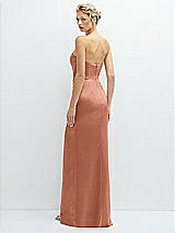Rear View Thumbnail - Copper Penny Strapless Topstitched Corset Satin Maxi Dress with Draped Column Skirt