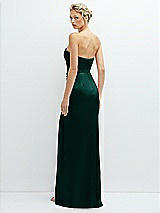 Rear View Thumbnail - Evergreen Strapless Topstitched Corset Satin Maxi Dress with Draped Column Skirt