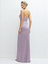 Rear View Thumbnail - Lilac Haze Strapless Topstitched Corset Satin Maxi Dress with Draped Column Skirt
