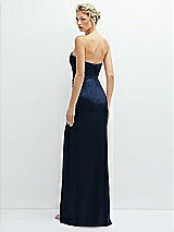 Rear View Thumbnail - Midnight Navy Strapless Topstitched Corset Satin Maxi Dress with Draped Column Skirt