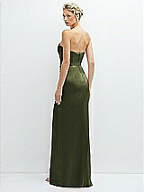 Rear View Thumbnail - Olive Green Strapless Topstitched Corset Satin Maxi Dress with Draped Column Skirt