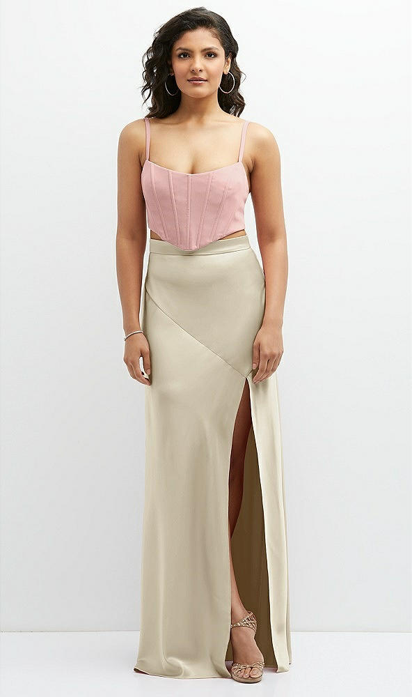 Front View - Champagne Satin Mix-and-Match High Waist Seamed Bias Skirt